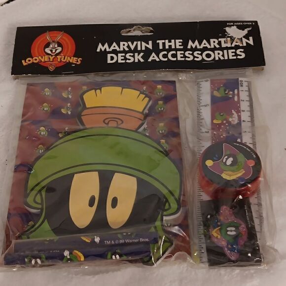 Vtg 1999 Looney Tunes Marvin the Martian Desk Accessories - Picture 1 of 4